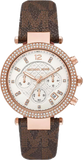 Michael Kors Parker Chronograph White Dial Brown Leather Strap Watch For Women - MK6917