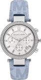 Michael Kors Parker Silver Dial Blue Leather Strap Watch For Women - MK6936