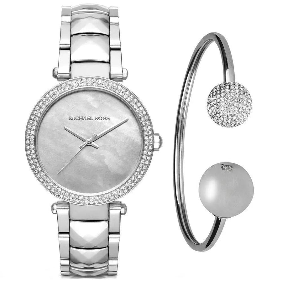 Michael Kors Parker Mother of Pearl Silver Steel Strap Watch for Women - MK6424