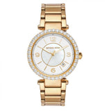 Michael Kors Parker Mother of Pearl White Dial Gold Steel Strap Watch For Women - MK4693