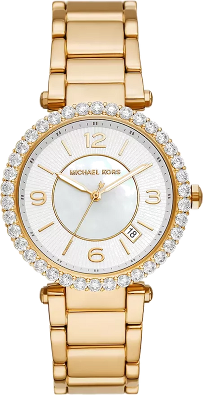 Michael Kors Parker Mother of Pearl White Dial Gold Steel Strap Watch For Women - MK4693