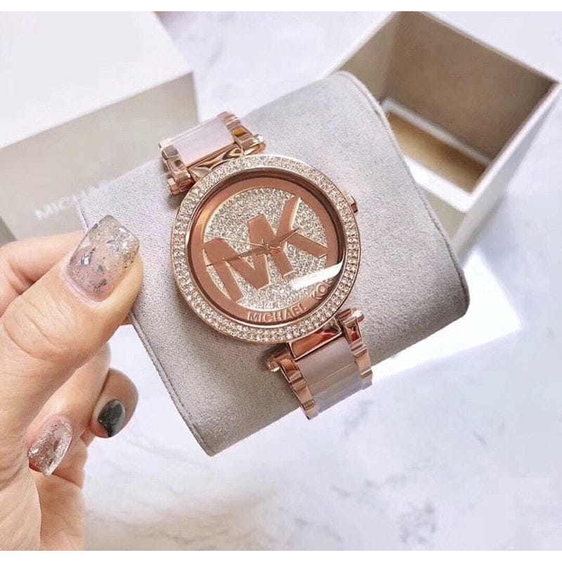 Michael Kors Parker Pink Dial Pink Steel Strap Watch for Women - MK6176