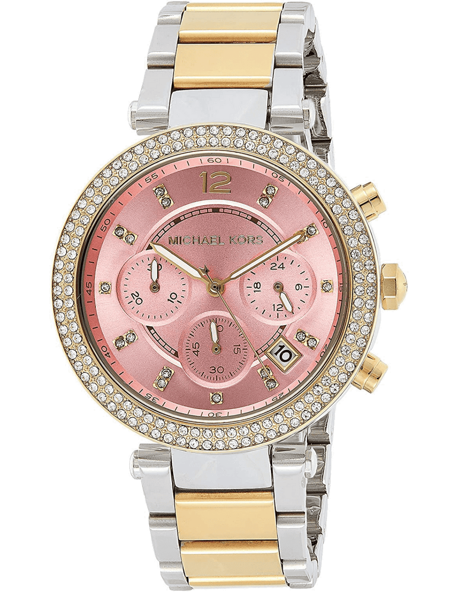 Michael Kors Parker Pink Dial Two Tone Steel Strap Watch for Women - MK6140