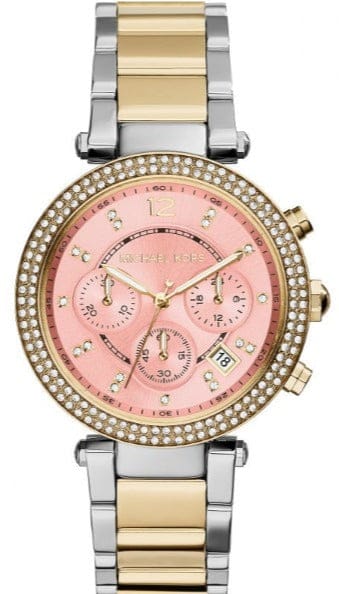 Michael Kors Parker Pink Dial Two Tone Steel Strap Watch for Women - MK6140