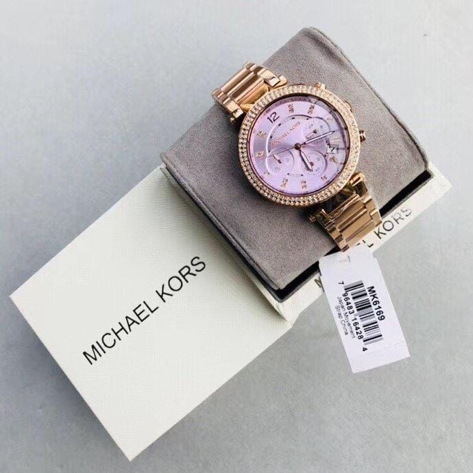 Michael Kors Parker Purple Dial Rose Gold Steel Strap Watch for Women - MK6169