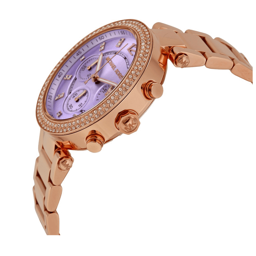 Michael Kors Parker Purple Dial Rose Gold Steel Strap Watch for Women - MK6169