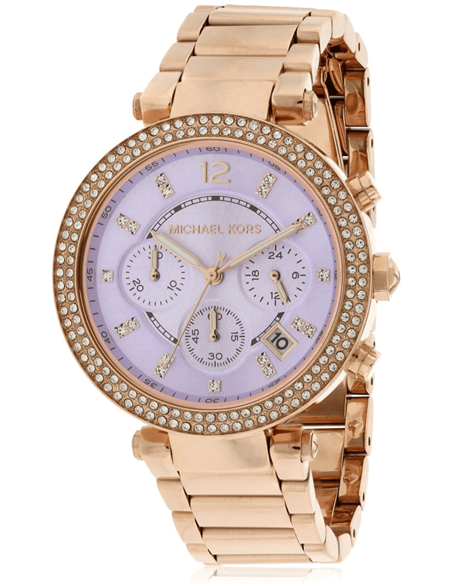 Michael Kors Parker Purple Dial Rose Gold Steel Strap Watch for Women - MK6169