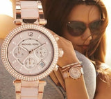 Michael Kors Parker Pink Dial Two Tone Steel Strap Watch for Women - MK5896