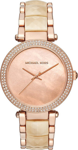 Michael Kors Parker Mother of Pearl Pink Dial Two Tone Steel Strap Watch for Women - MK6492