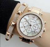 Michael Kors Parker White Dial with Diamonds Rose Gold Steel Strap Watch for Women - MK5491