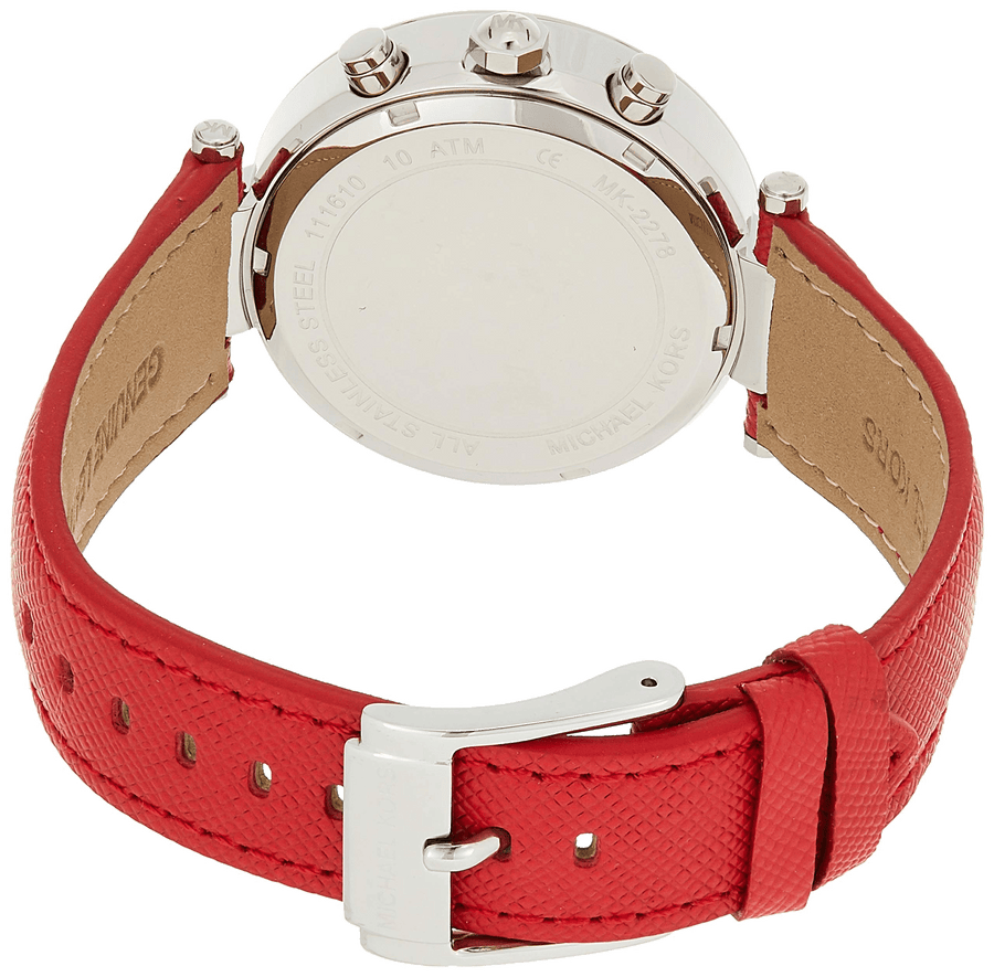 Michael Kors Parker Silver Dial Red Leather Strap Watch for Women - MK2278