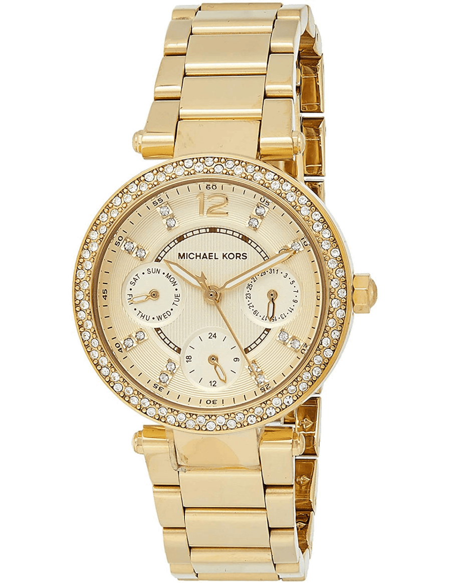 Michael Kors Parker White Dial Gold Steel Strap Watch for Women - MK6056