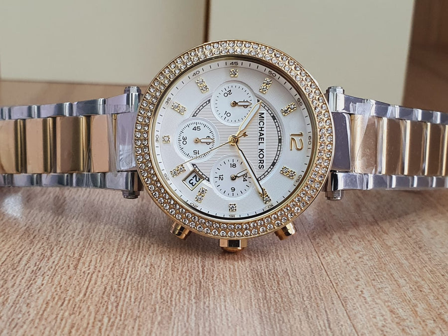 Michael Kors Parker White Dial Two Tone Steel Strap Watch for Women - MK5626