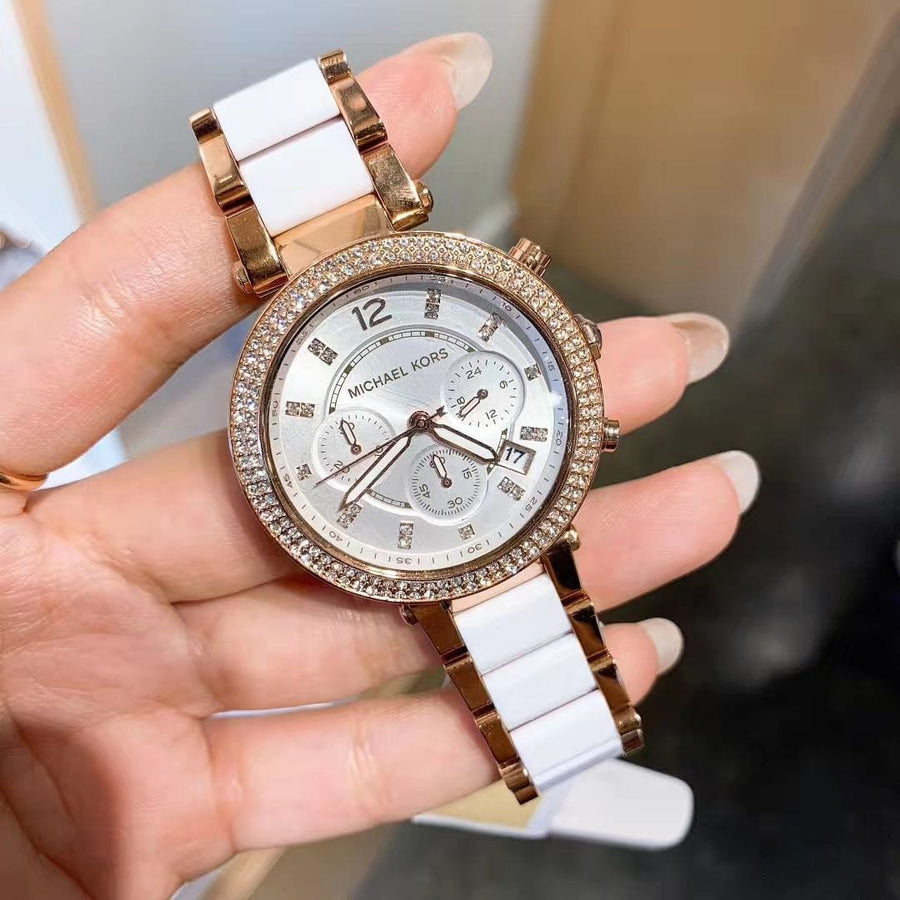 Michael Kors Parker White Dial Two Tone Steel Strap Watch for Women - MK5774