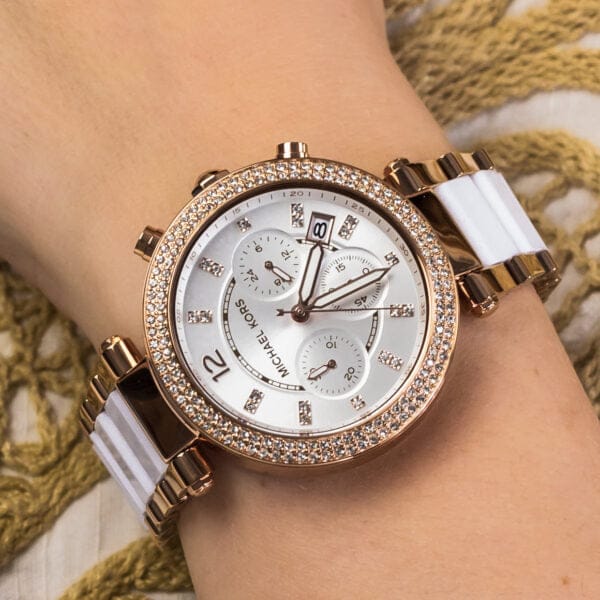 Michael Kors Parker White Dial Two Tone Steel Strap Watch for Women - MK5774