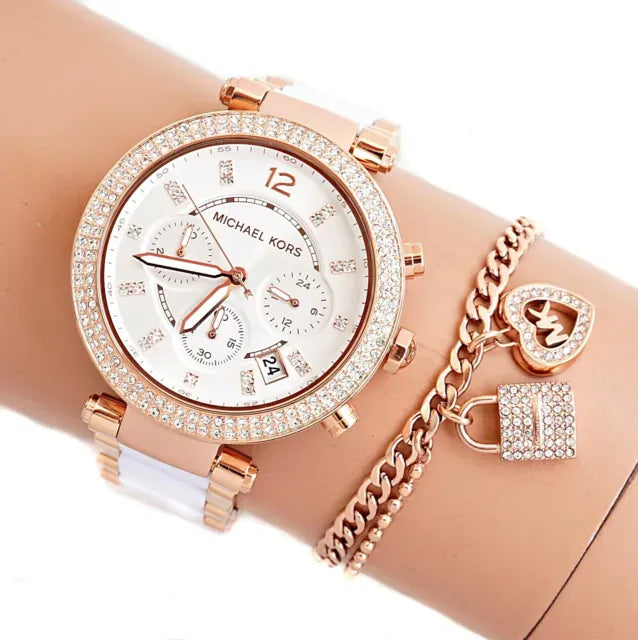 Michael Kors Parker White Dial Two Tone Steel Strap Watch for Women - MK5774
