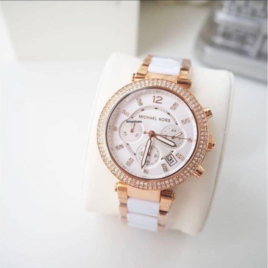Michael Kors Parker White Dial Two Tone Steel Strap Watch for Women - MK5774