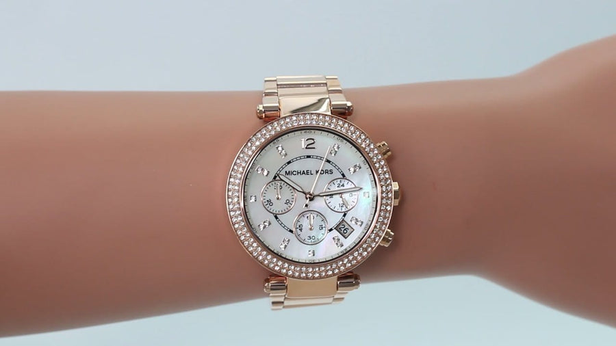 Michael Kors Parker White Dial with Diamonds Rose Gold Steel Strap Watch for Women - MK5491
