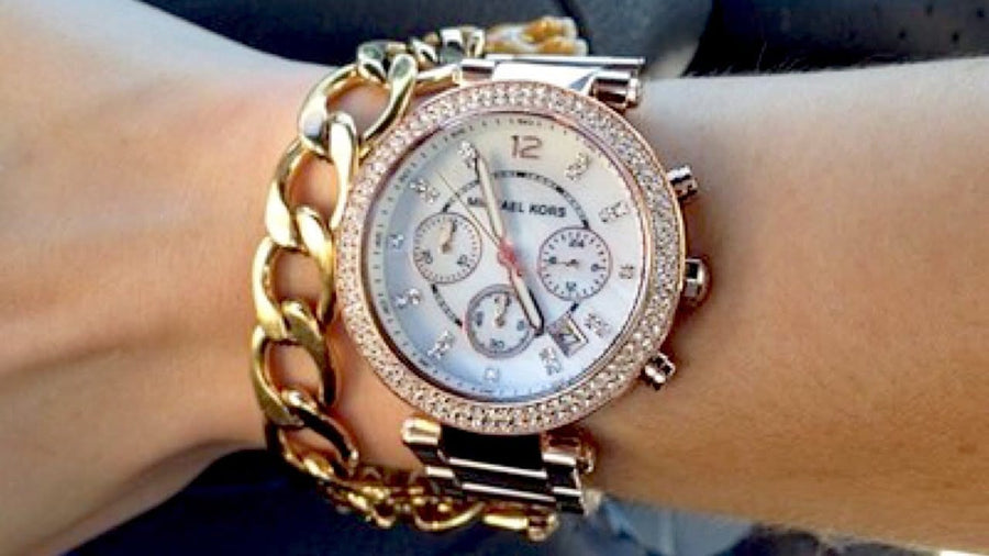 Michael Kors Parker White Dial with Diamonds Rose Gold Steel Strap Watch for Women - MK5491