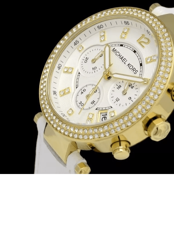 Michael Kors Parker White Dial with Diamonds White Leather Strap Watch for Women - MK2290