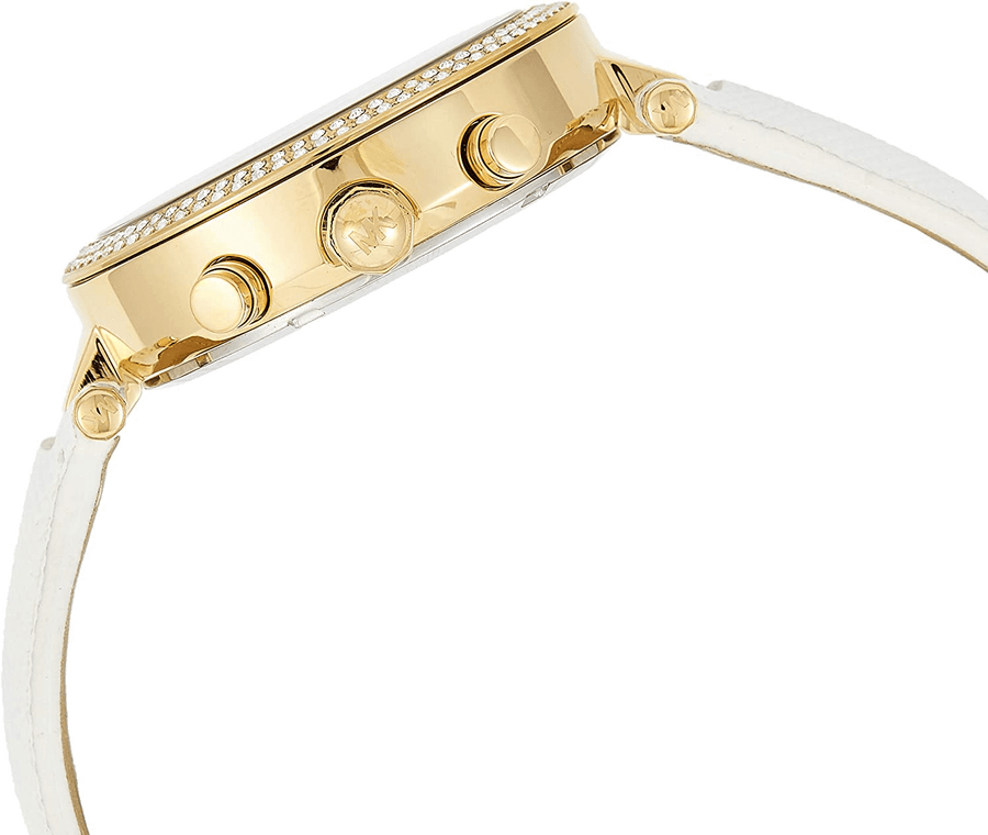 Michael Kors Parker White Dial with Diamonds White Leather Strap Watch for Women - MK2290