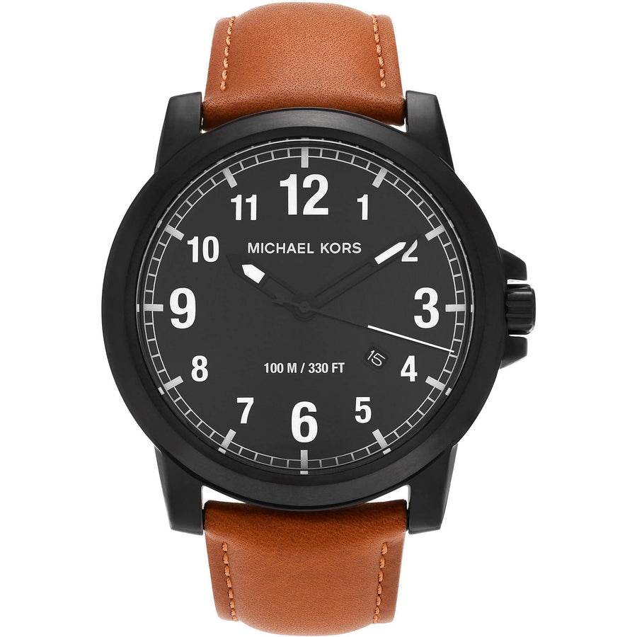 Michael Kors Paxton Analog Black Dial Brown Rubber Strap Watch For Men - MK8502