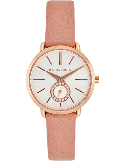 Michael Kors Petite Portia Silver Dial Pink Rubber Strap Watch For Women - MK2735