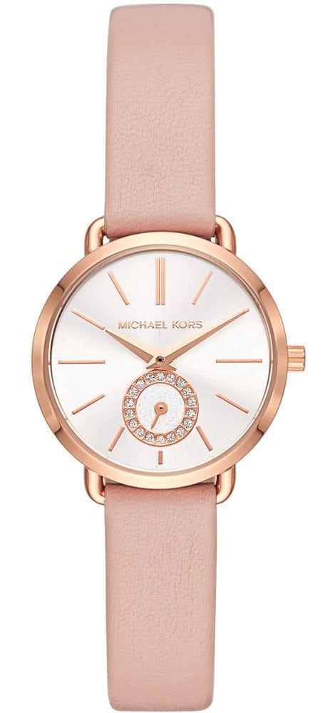 Michael Kors Petite Portia Silver Dial Pink Rubber Strap Watch For Women - MK2735