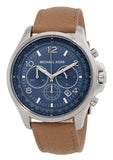 Michael Kors Pilot Chronograph Blue Dial Brown Leather Strap Watch for Men - MK9128