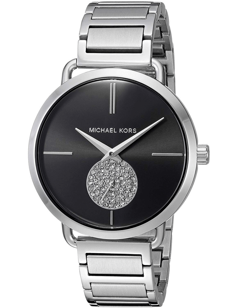 Michael Kors Portia Black Dial Silver Steel Strap Watch for Women - MK3638