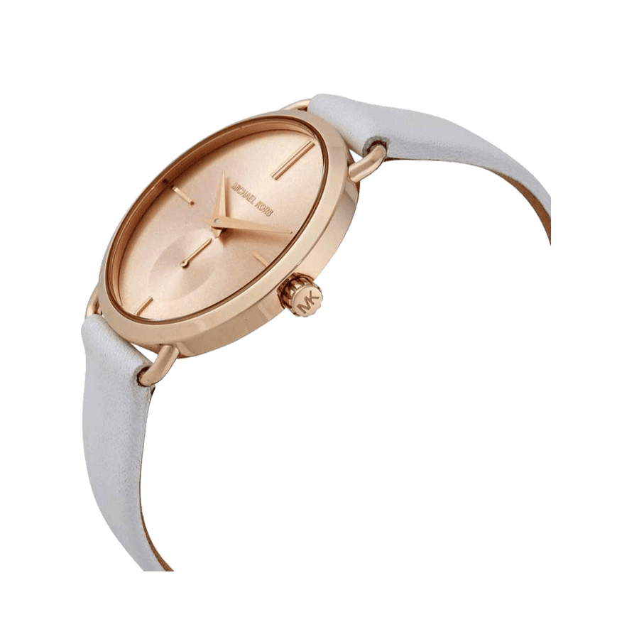 Michael Kors Portia Rose Gold Dial White Leather Strap Watch For Women - MK2660