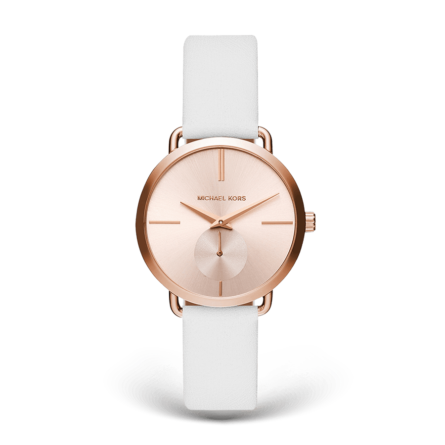 Michael Kors Portia Rose Gold Dial White Leather Strap Watch For Women - MK2660