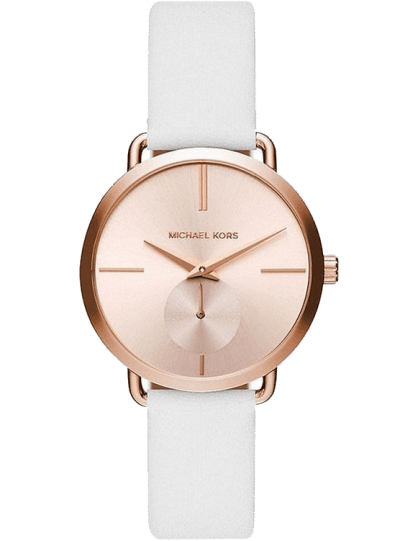 Michael Kors Portia Rose Gold Dial White Leather Strap Watch For Women - MK2660