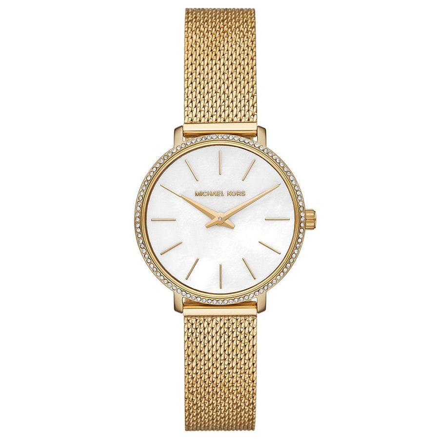 Michael Kors Pyper Quartz Mother of Pearl White Dial Gold Mesh Bracelet Watch For Women - MK4619