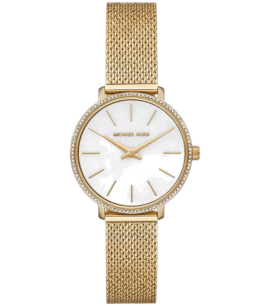 Michael Kors Pyper Quartz Mother of Pearl White Dial Gold Mesh Bracelet Watch For Women - MK4619