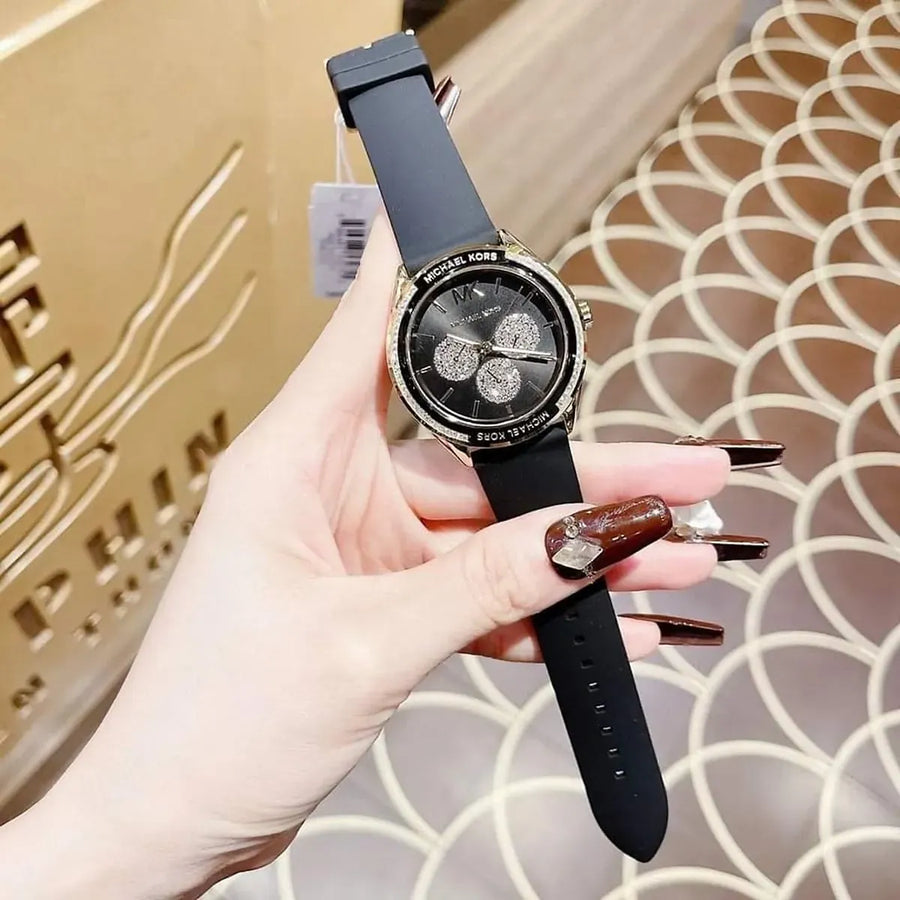 Michael Kors Quartz Black Dial Black Silicone Strap Watch For Women - MK6944