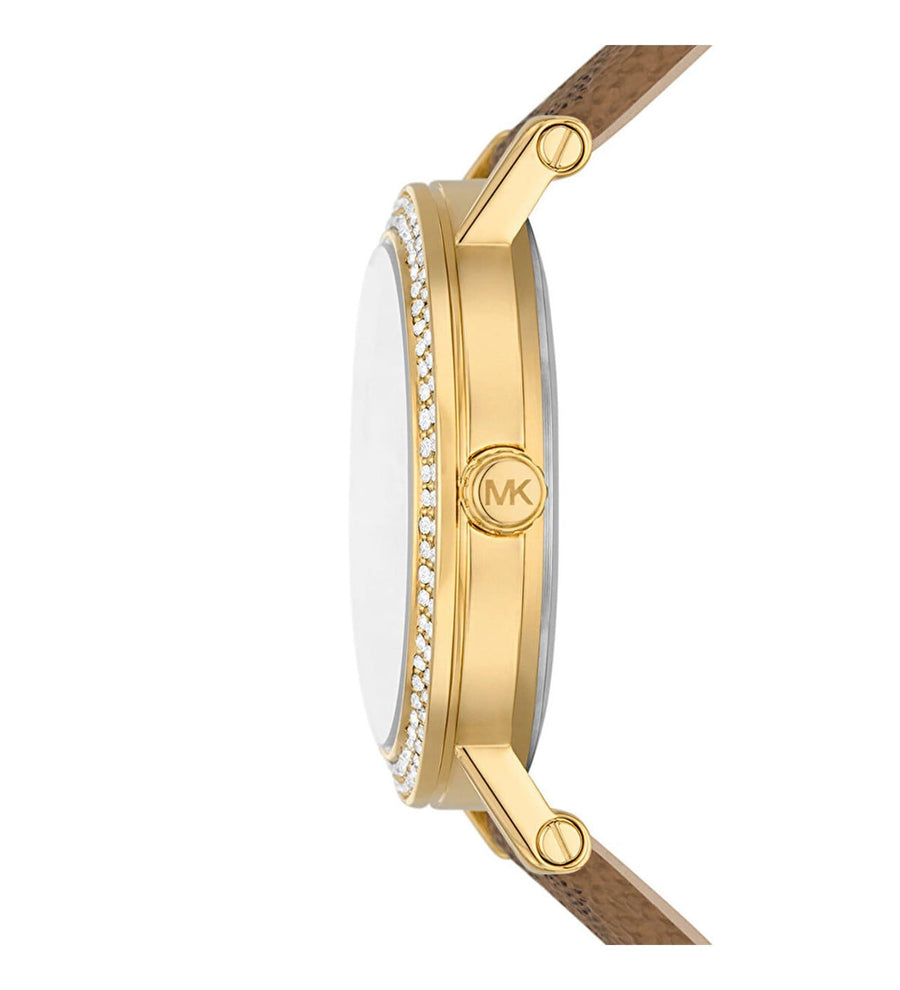 Michael Kors Quartz Gold Dial Brown Leather Strap Watch For Women - MKO1026