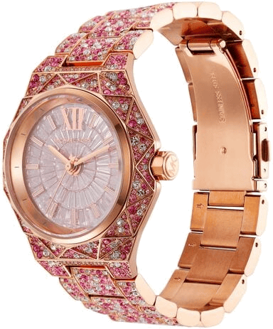Michael Kors Raquel Three-Hand Crystals Pink Dial Rose Gold Steel Strap Watch For Women - MK7343