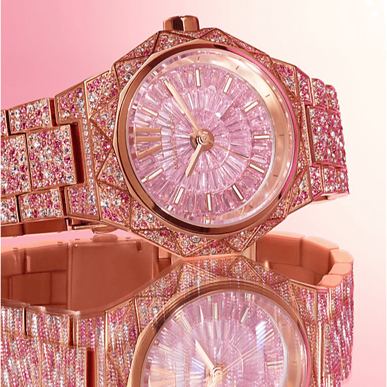 Michael Kors Raquel Three-Hand Crystals Pink Dial Rose Gold Steel Strap Watch For Women - MK7343