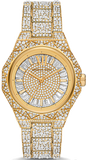 Michael Kors Raquel Three Hand Crystals Gold Dial Gold Steel Strap Watch For Women - MK7398