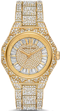 Michael Kors Raquel Three Hand Crystals Gold Dial Gold Steel Strap Watch For Women - MK7398