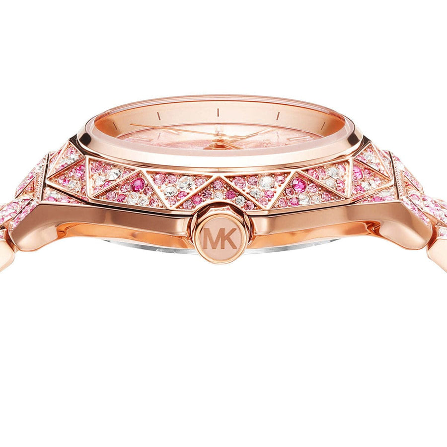 Michael Kors Raquel Three-Hand Crystals Pink Dial Rose Gold Steel Strap Watch For Women - MK7343