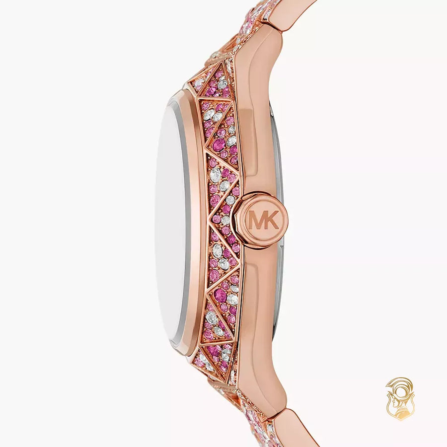 Michael Kors Raquel Three-Hand Crystals Pink Dial Rose Gold Steel Strap Watch For Women - MK7343