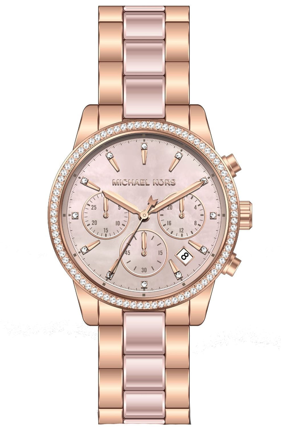 Michael Kors Ritz Chronograph Mother of Pearl White Dial Two Tone Steel Strap Watch For Women - MK6769