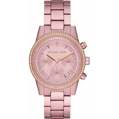 Michael Kors Ritz Chronograph Rose Gold Dial Rose Gold Steel Strap Watch For Women - MK6753
