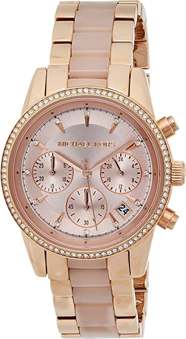 Michael Kors Ritz Chronograph Rose Gold Dial Two Tone Steel Strap Watch for Women - MK6307