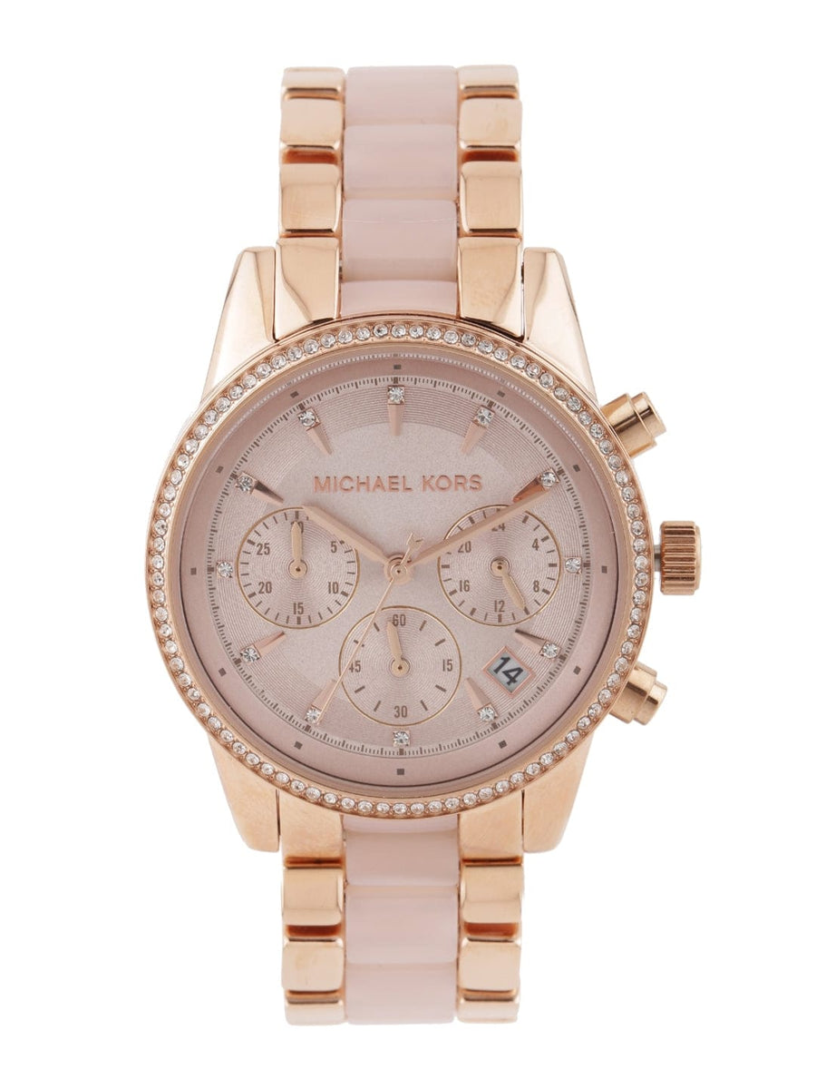 Michael Kors Ritz Chronograph Rose Gold Dial Two Tone Steel Strap Watch for Women - MK6307