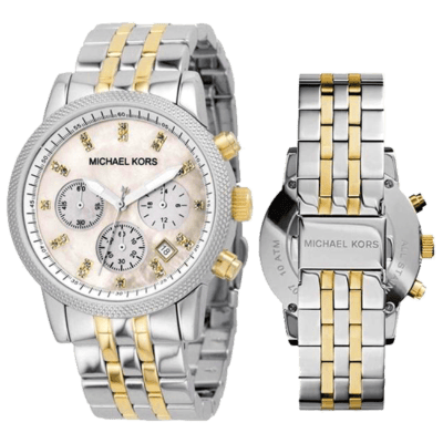 Michael Kors Ritz Chronograph White Dial Two Tone Steel Strap Watch for Women - MK5057
