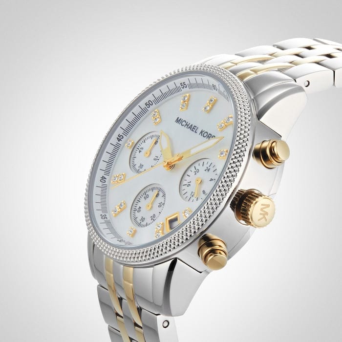 Michael Kors Ritz Chronograph White Dial Two Tone Steel Strap Watch for Women - MK5057