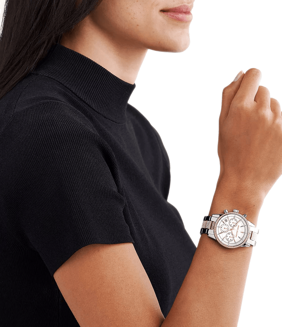 Michael Kors Ritz Chronograph White Dial Two Tone Steel Strap Watch For Women - MK6651
